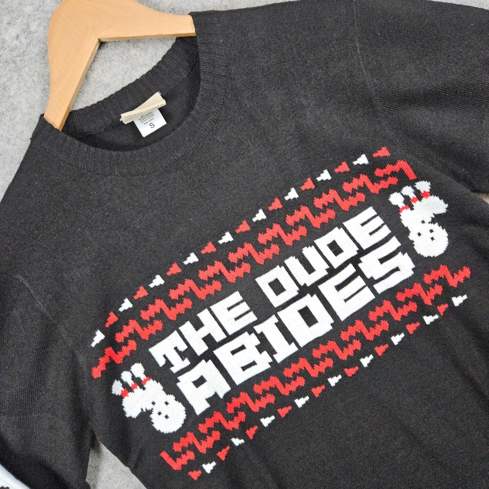 The Big Lebowski Black Sweater Size S Acrylic The‎ Dude Abides Bowling Graphic